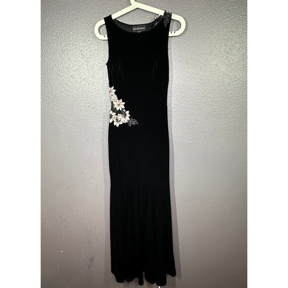 Jessica McClintock Velvet Gown Size 4 Black Floral Mesh Open Back Prom Wedding - Picture 1 of 7